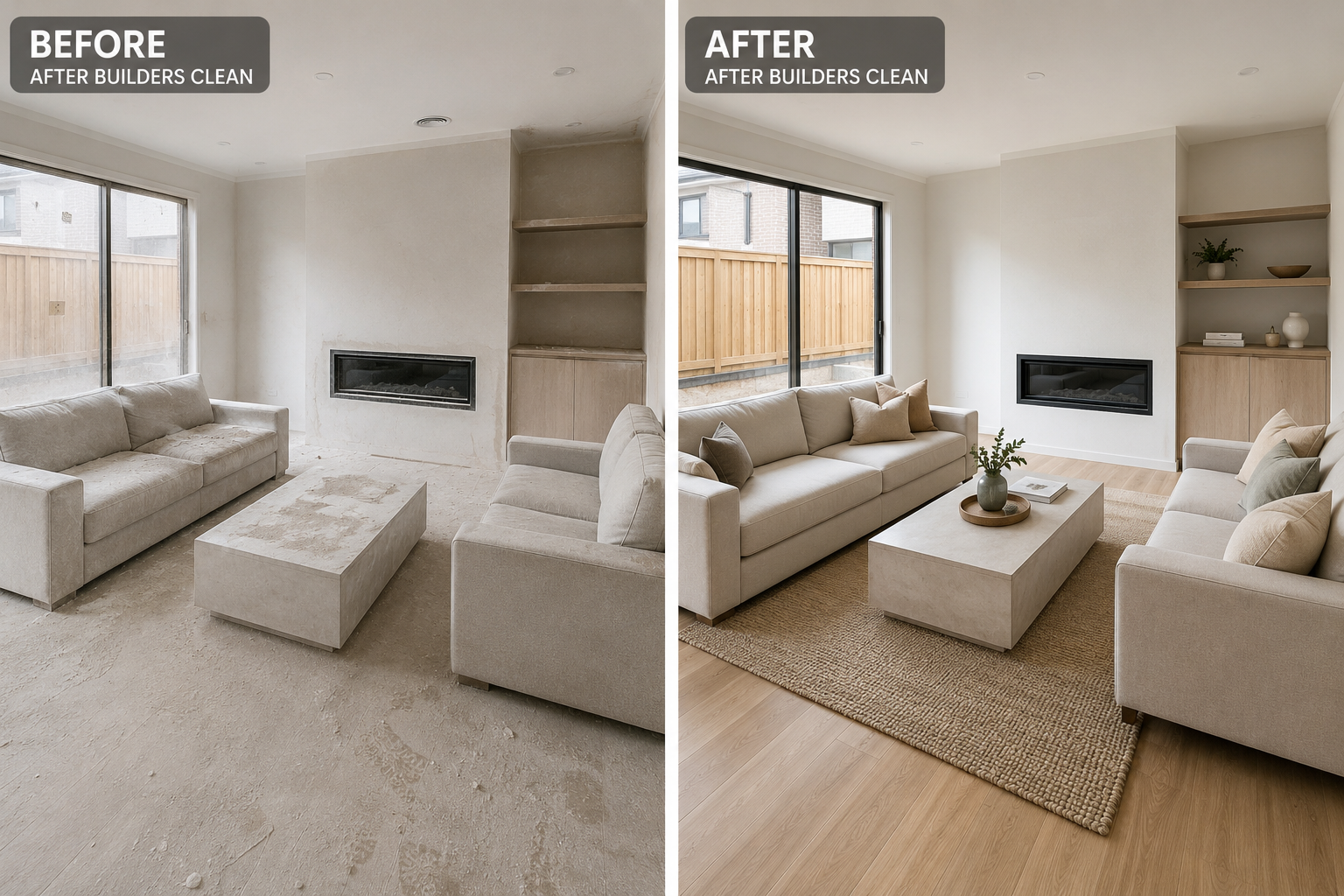 Before and after living room transformation by Safi Pro Cleaning